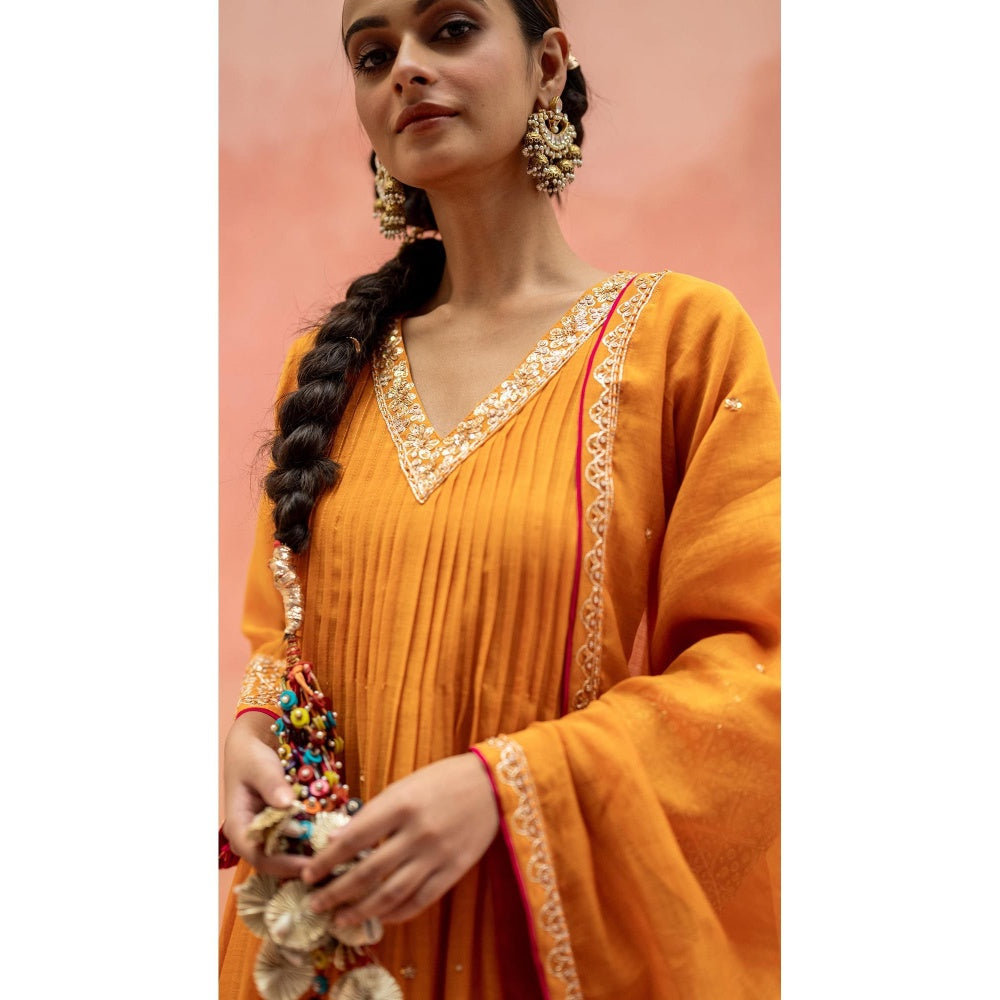 AM by Anita Mittal Sitara A-Line Orange Kurta with Pant and Dupatta