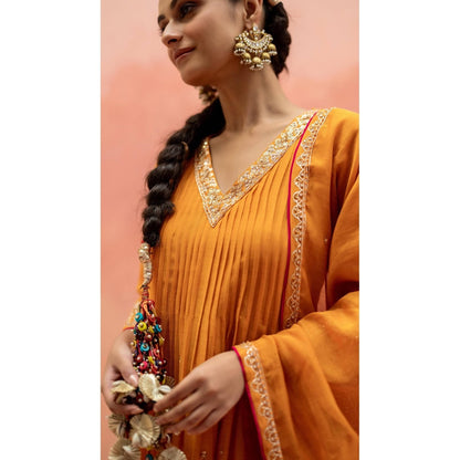 AM by Anita Mittal Sitara A-Line Orange Kurta with Pant and Dupatta