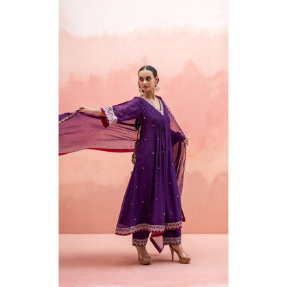 AM by Anita Mittal Sitara A-Line Purple Kurta with Pant and Dupatta
