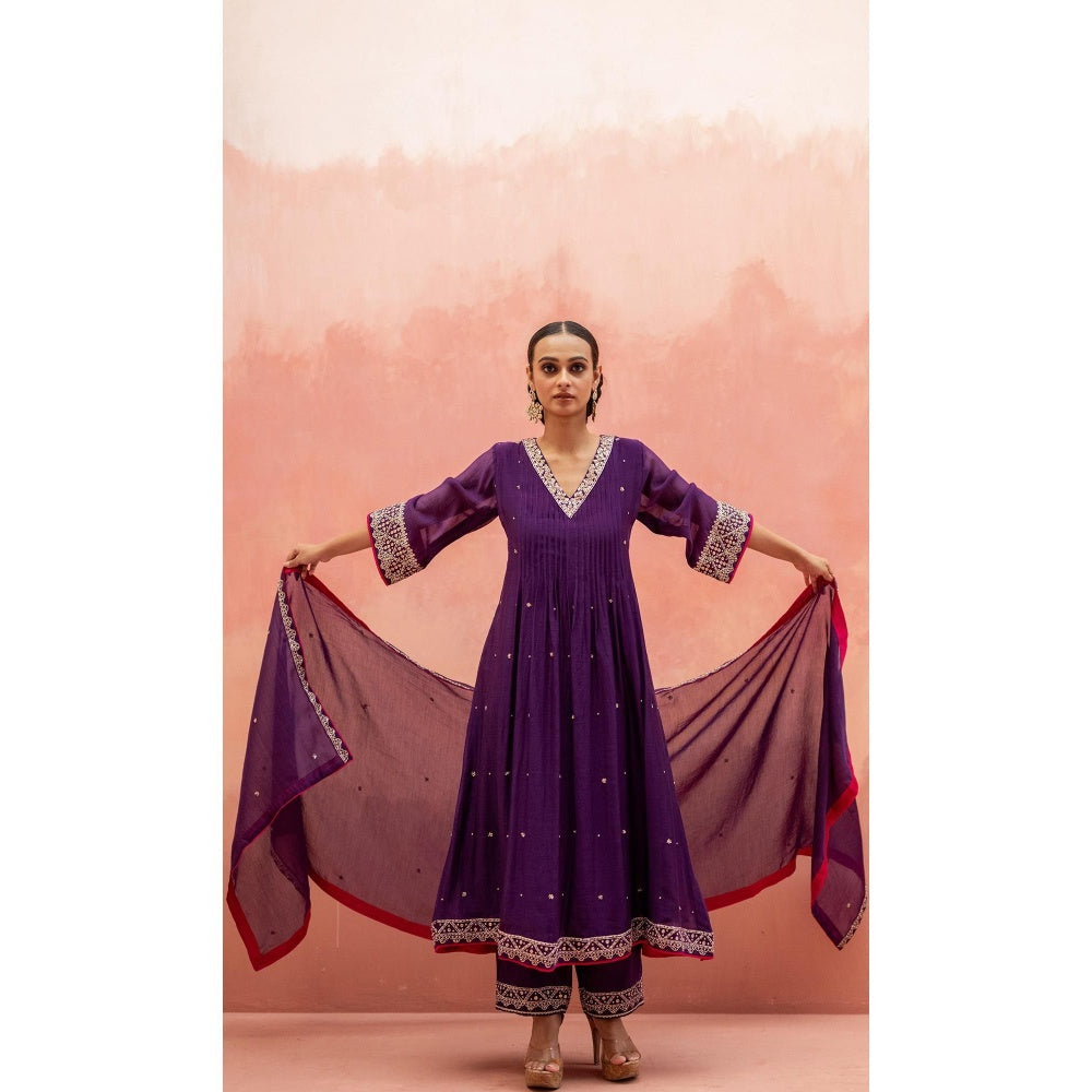 AM by Anita Mittal Sitara A-Line Purple Kurta with Pant and Dupatta