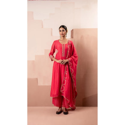 AM by Anita Mittal Chaand A-Line Pink Kurta with Pant and Dupatta