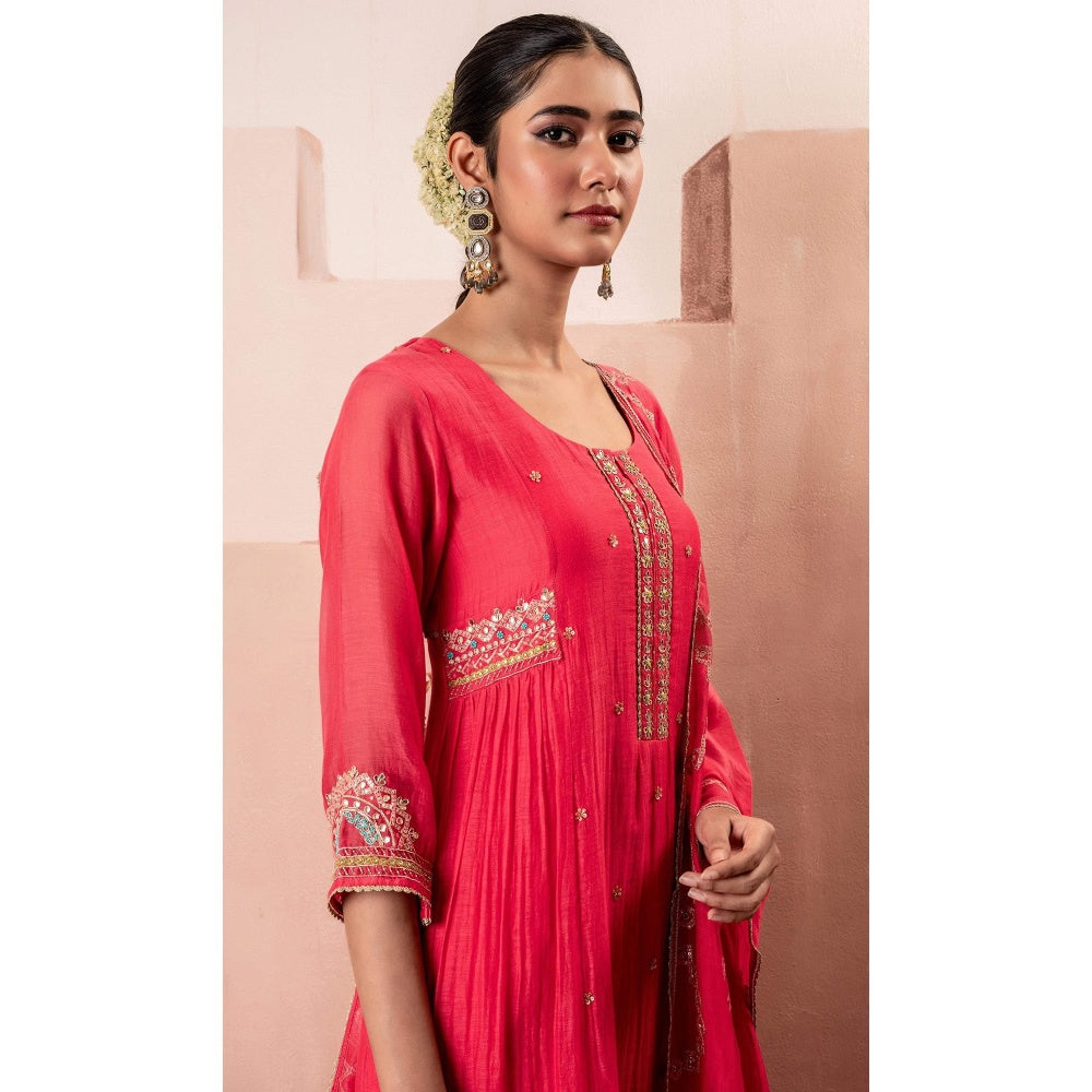 AM by Anita Mittal Chaand A-Line Pink Kurta with Pant and Dupatta
