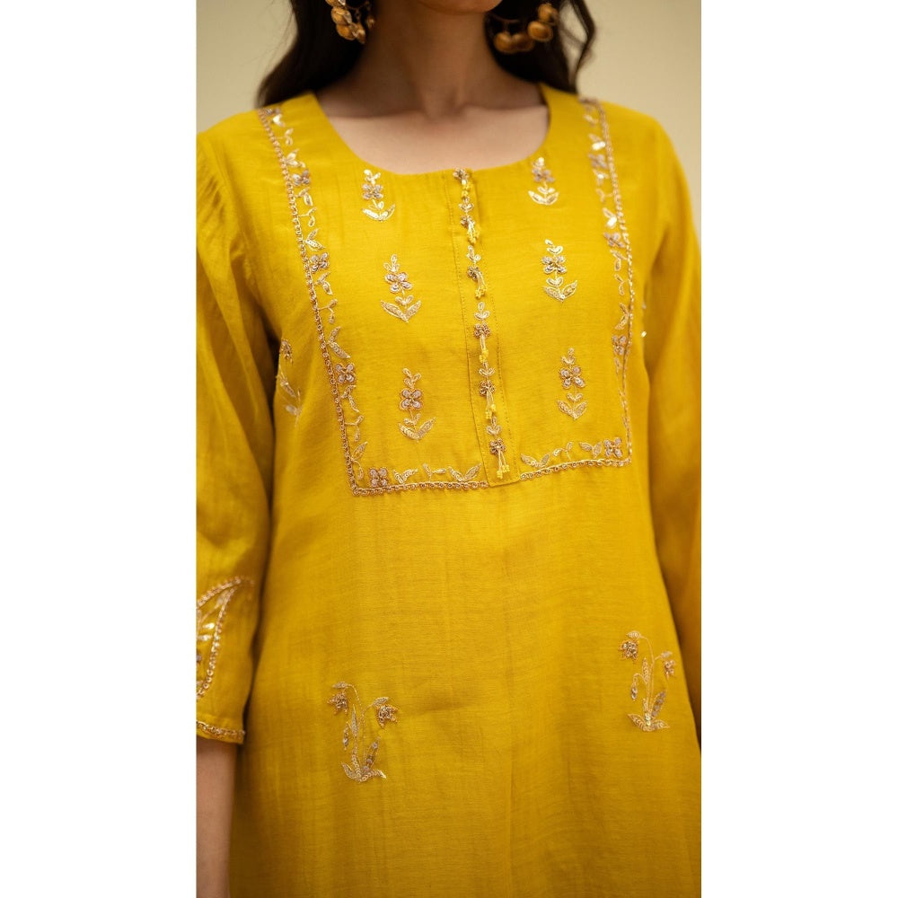 AM by Anita Mittal Chandini Yellow Kurta with Pant and Dupatta