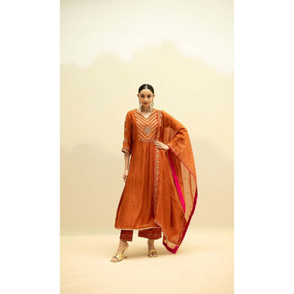 AM by Anita Mittal Jhoomar Orange Kurta with Pant and Dupatta