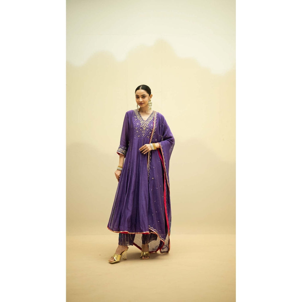 AM by Anita Mittal Taarini Purple Anarkali Kurta with Pant and Dupatta