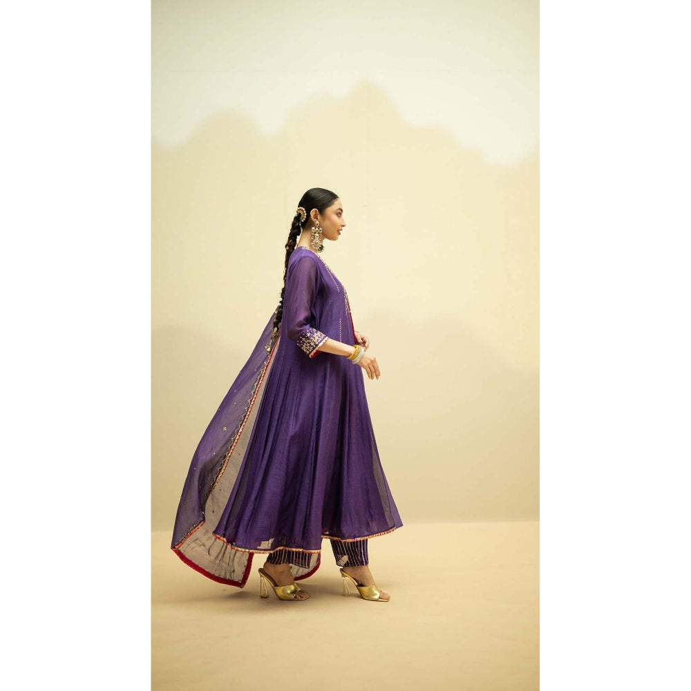 AM by Anita Mittal Taarini Purple Anarkali Kurta with Pant and Dupatta