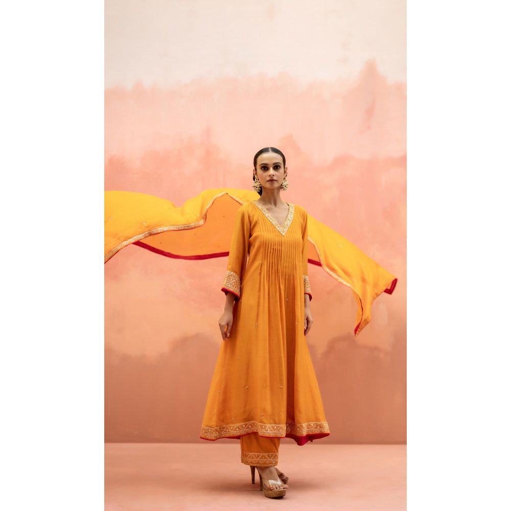 AM by Anita Mittal Sitara A-Line Yellow Kurta with Pant and Dupatta
