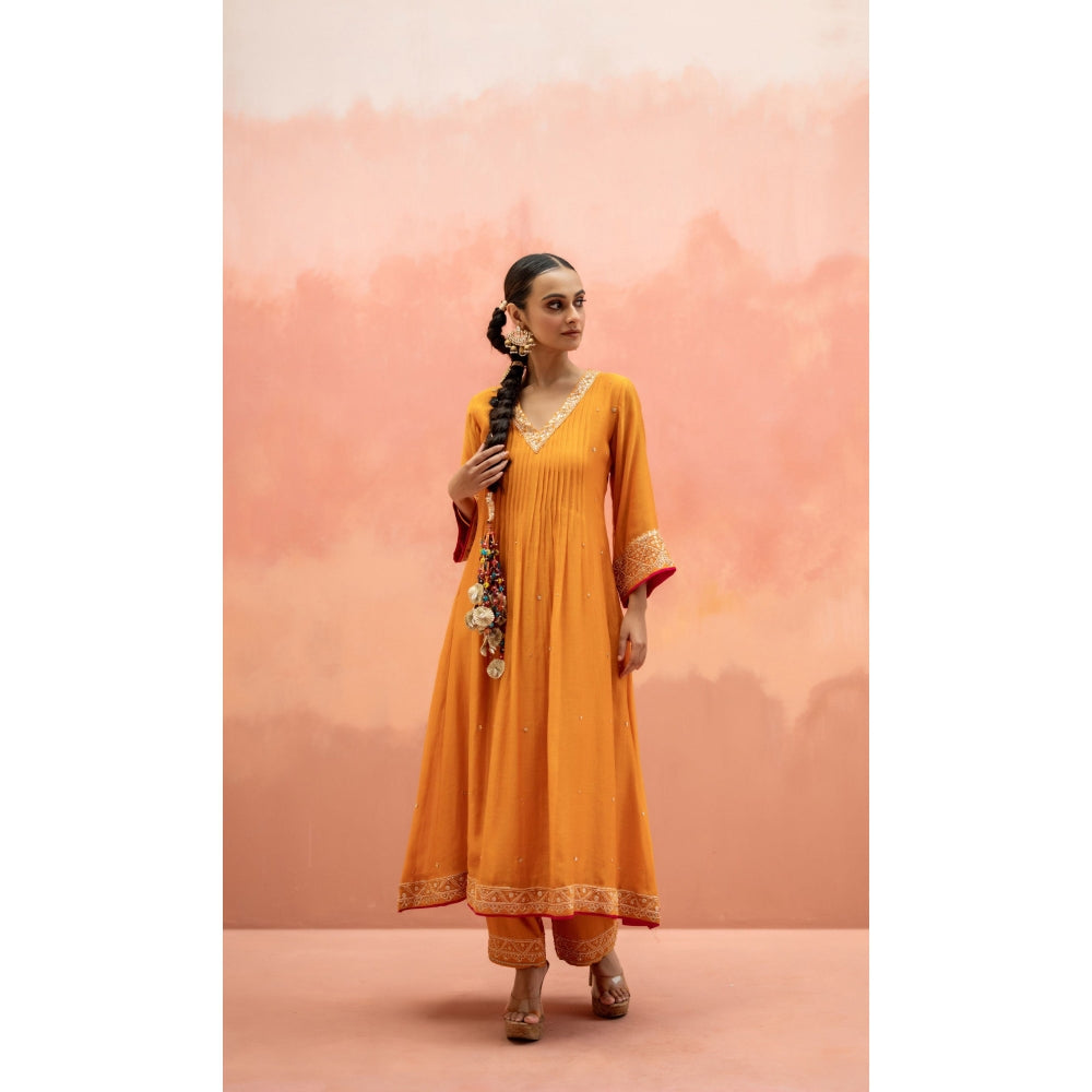 AM by Anita Mittal Sitara A-Line Yellow Kurta with Pant and Dupatta