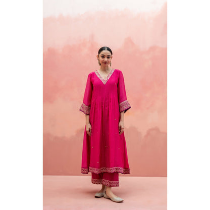 AM by Anita Mittal Sitara A-Line Pink Kurta with Pant and Dupatta