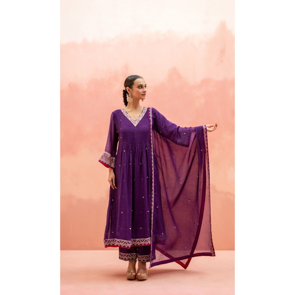 AM by Anita Mittal Sitara A-Line Purple Kurta with Pant and Dupatta