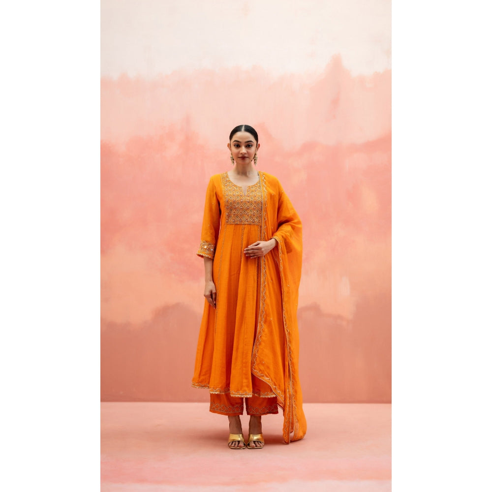 AM by Anita Mittal Najma Orange Anarkali with Pant and Dupatta