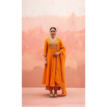 AM by Anita Mittal Najma Orange Anarkali with Pant and Dupatta