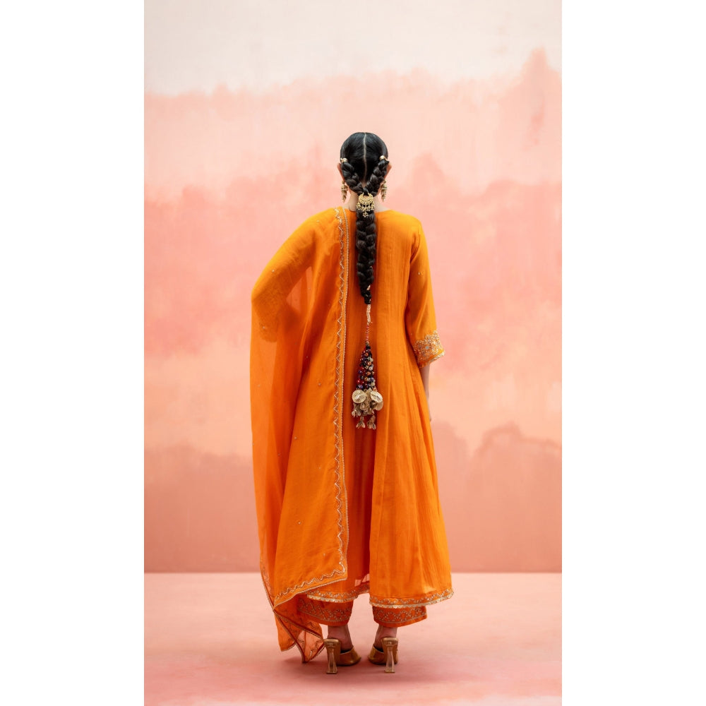 AM by Anita Mittal Najma Orange Anarkali with Pant and Dupatta