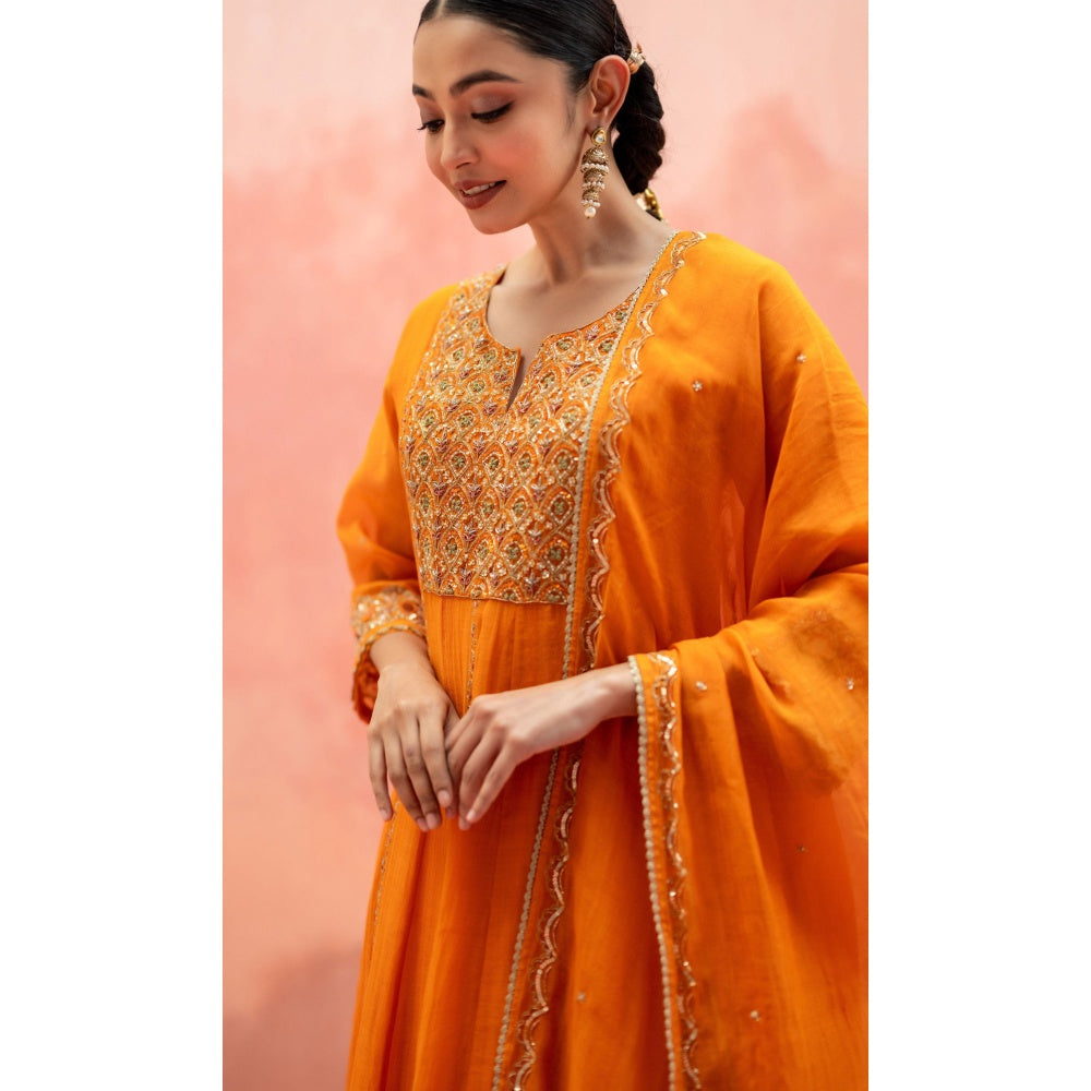 AM by Anita Mittal Najma Orange Anarkali with Pant and Dupatta