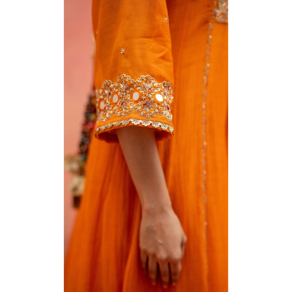 AM by Anita Mittal Najma Orange Anarkali with Pant and Dupatta