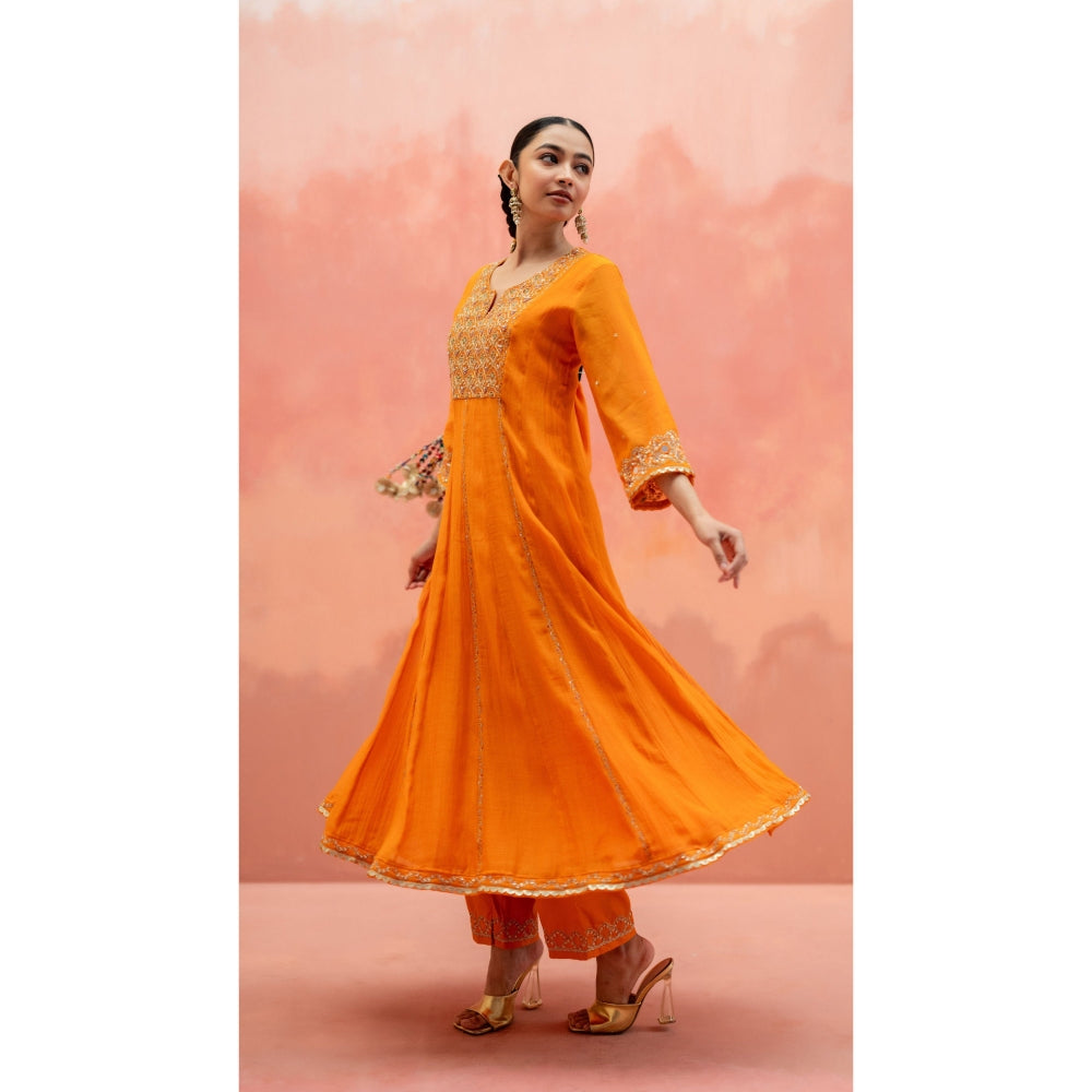 AM by Anita Mittal Najma Orange Anarkali with Pant and Dupatta