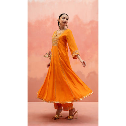 AM by Anita Mittal Najma Orange Anarkali with Pant and Dupatta