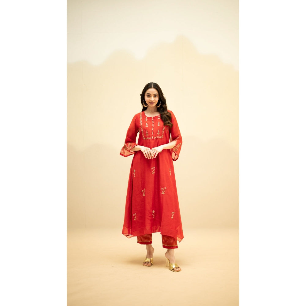 AM by Anita Mittal Chandini Red Kurta with Pant and Dupatta