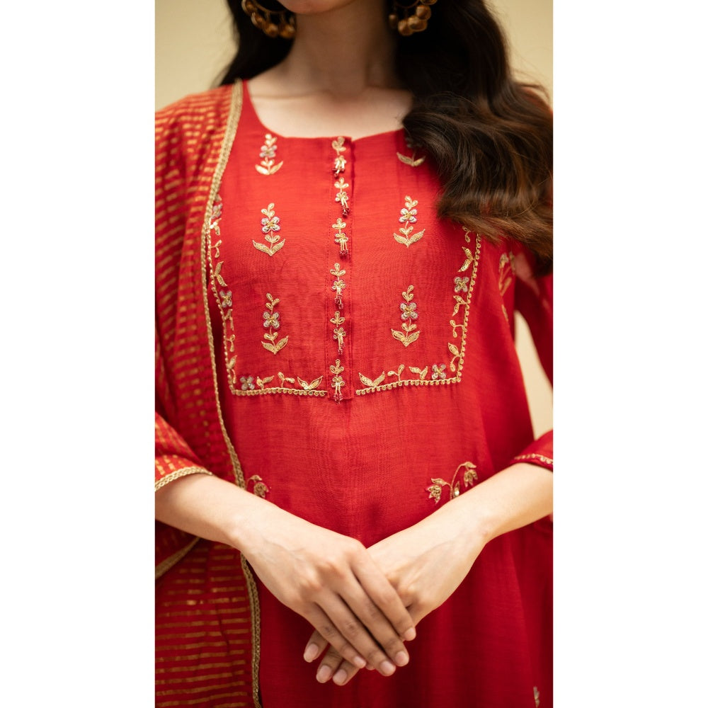 AM by Anita Mittal Chandini Red Kurta with Pant and Dupatta