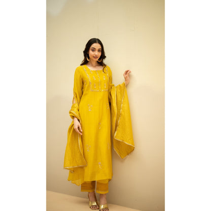 AM by Anita Mittal Chandini Yellow Kurta with Pant and Dupatta