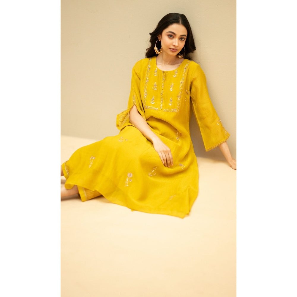 AM by Anita Mittal Chandini Yellow Kurta with Pant and Dupatta