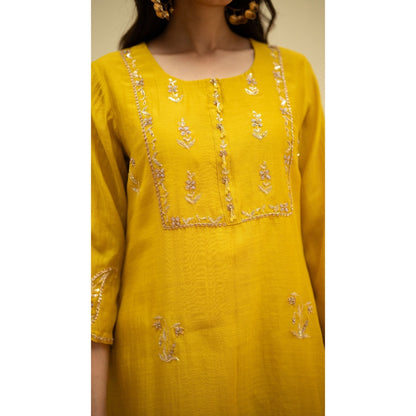 AM by Anita Mittal Chandini Yellow Kurta with Pant and Dupatta