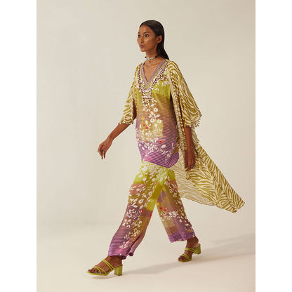 Amka India Multi-Colour Nika Fika Top with Pants & Cape (Set of 3)
