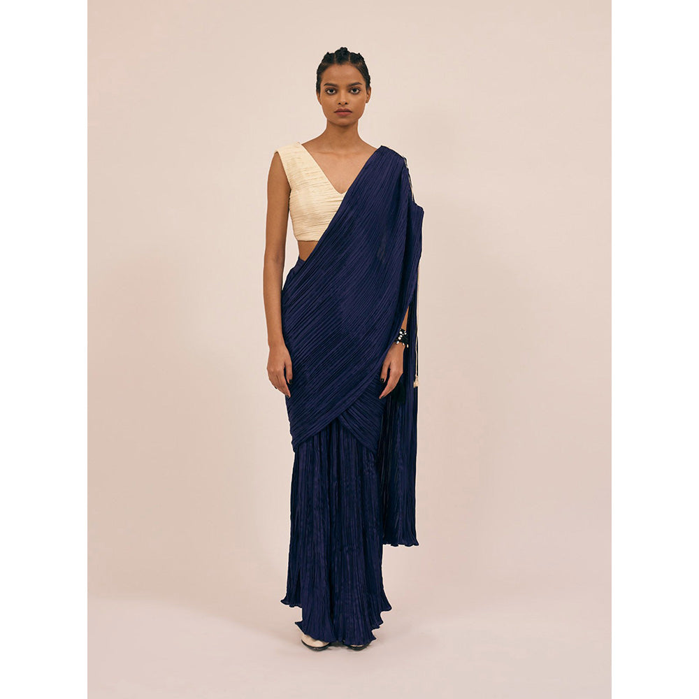 Amka India Catnip Navy Blue Stitched Blouse