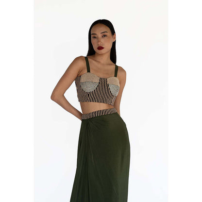Amka India Green Amla Embellished Crop Top and Skirt (Set of 2)