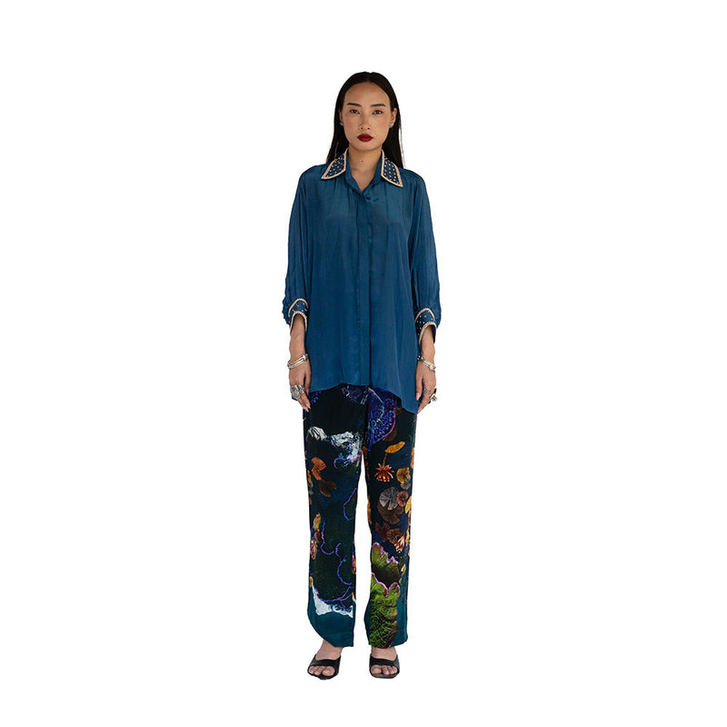 Amka India Blue Sudoku Solid Shirt