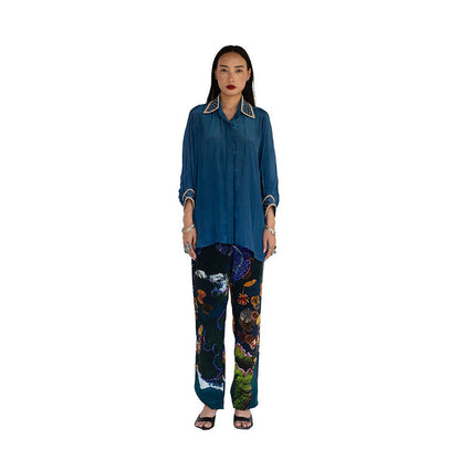 Amka India Blue Sudoku Solid Shirt