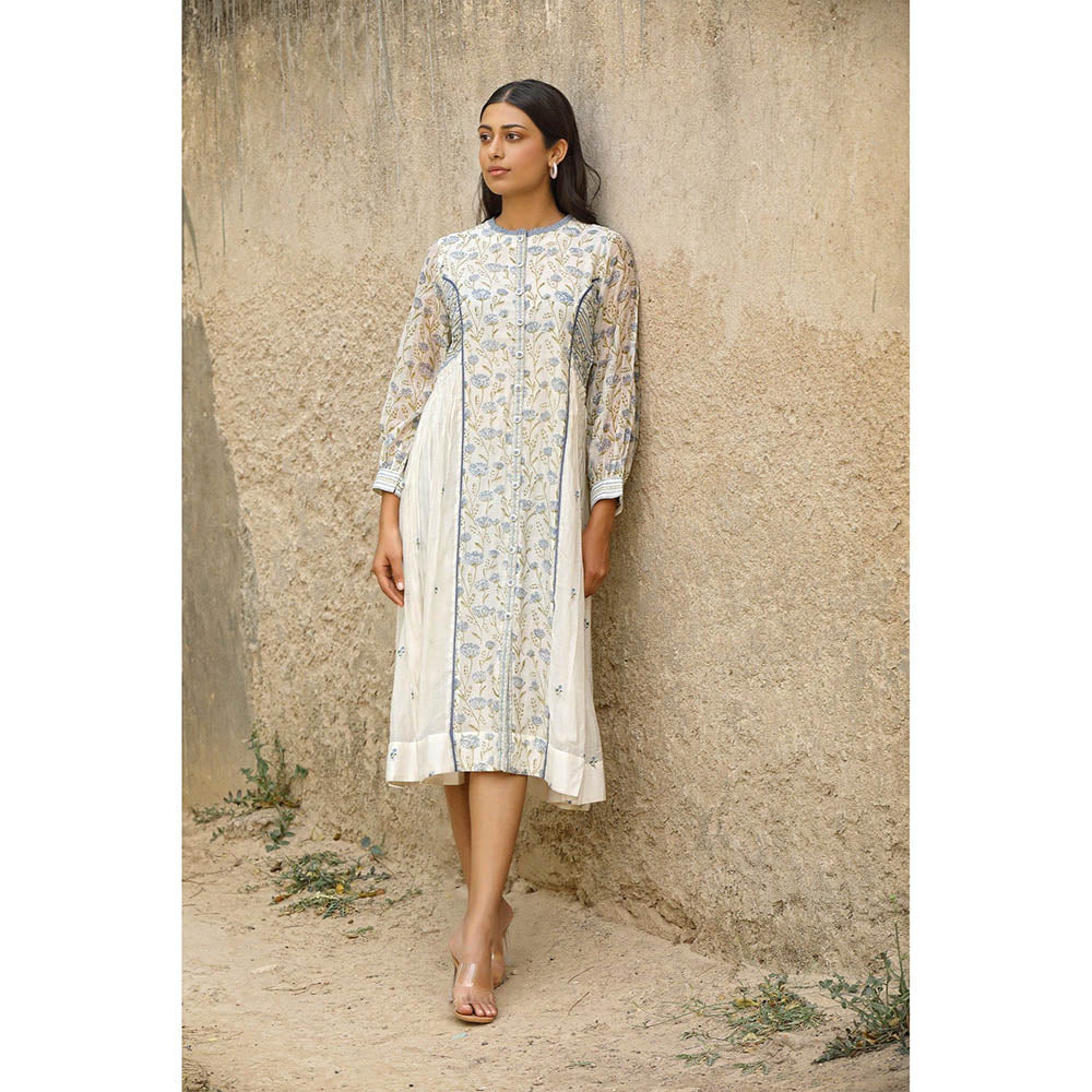 Amoree Off White Collared Loops Thread Embroidery Dress