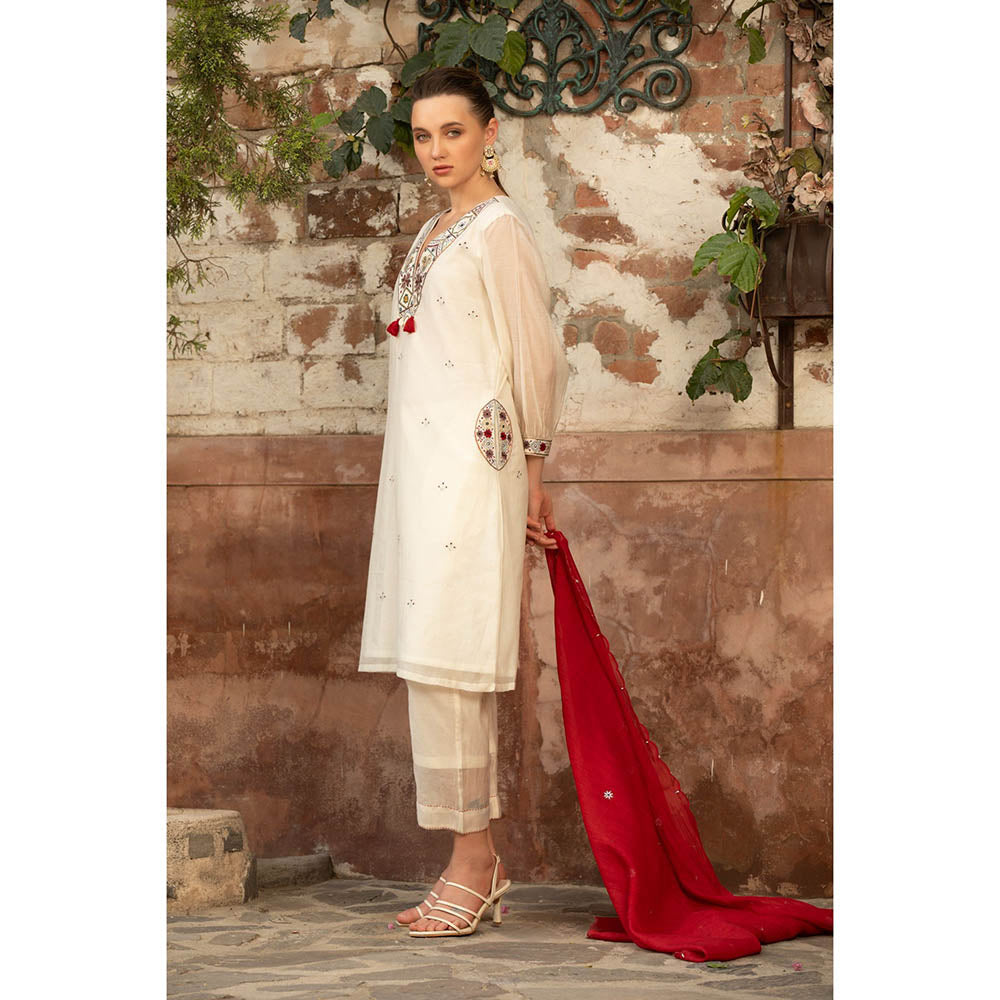 Amoree Royal Charm Embroidered Kurta with Pant and Dupatta (Set of 3)