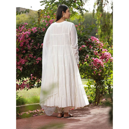 Amoree White Orchid Anarkali with Pant and Dupatta (Set of 3)