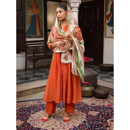Amoree Rust Embroidered Kurta with Pant and Dupatta (Set of 3)