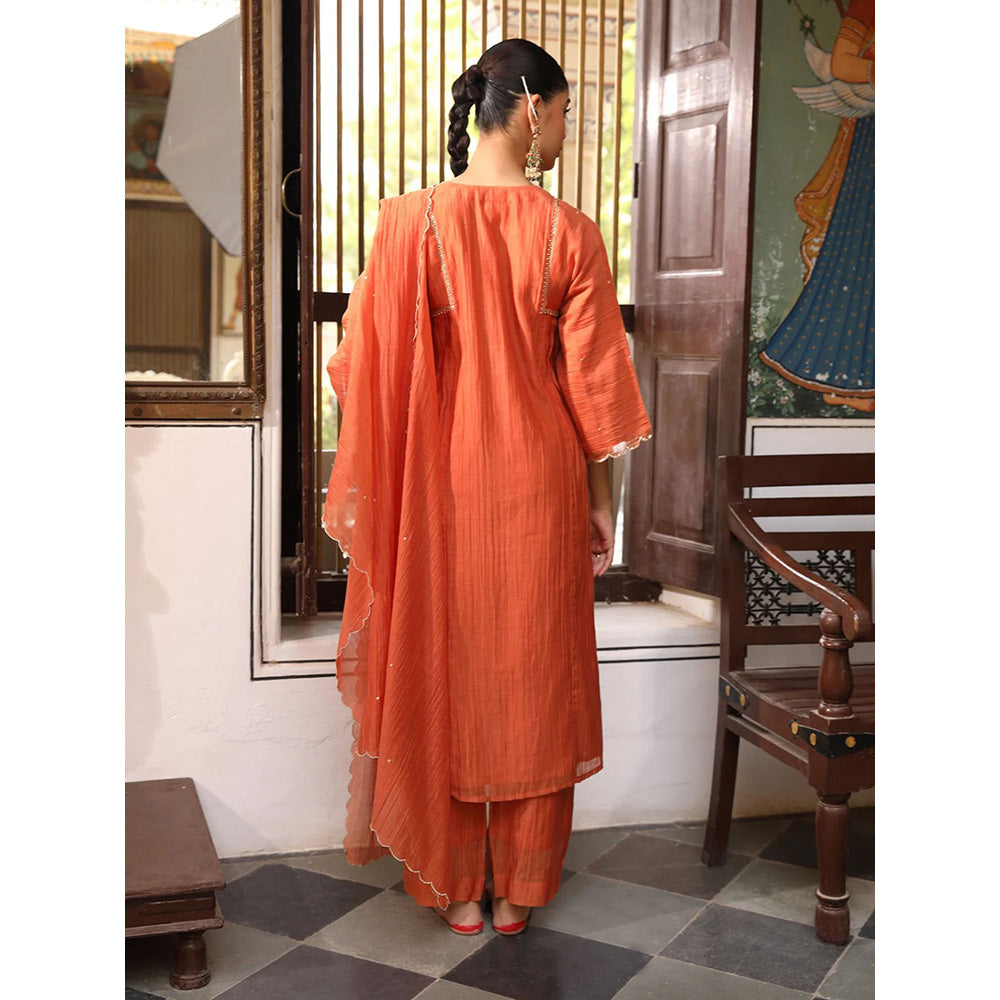 Amoree Rust Rudra Aari Embroidered Kurta with Pant and Dupatta (Set of 3)