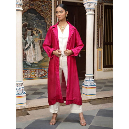 Amoree Hot Pink Thread Embroidery Waistcoat with Pant and Jacket (Set of 3)