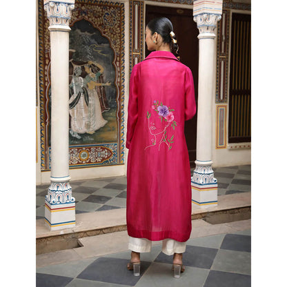 Amoree Hot Pink Thread Embroidery Waistcoat with Pant and Jacket (Set of 3)