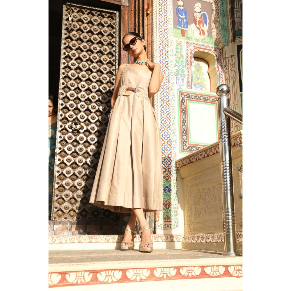 Amoree Beige Round Neck Ad Dress