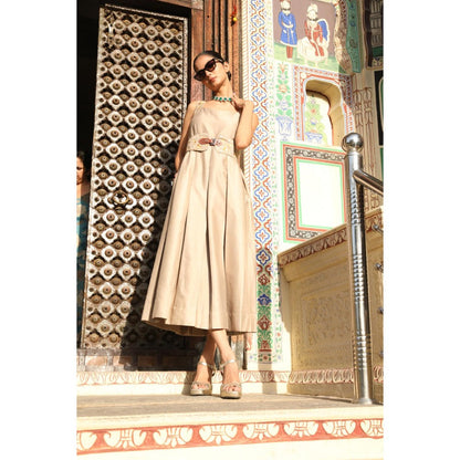 Amoree Beige Round Neck Ad Dress