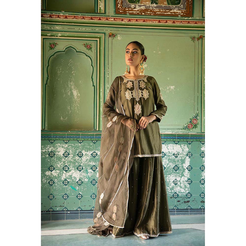 Amoree Green Gaj Sharara with Kurti and Dupatta