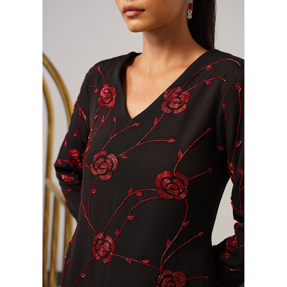AMOSHI Women Black Polyester Midi Dress