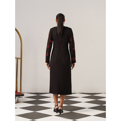 AMOSHI Women Black Polyester Midi Dress