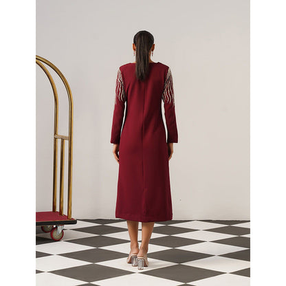 AMOSHI Women Burgundy Polyester Midi Dress
