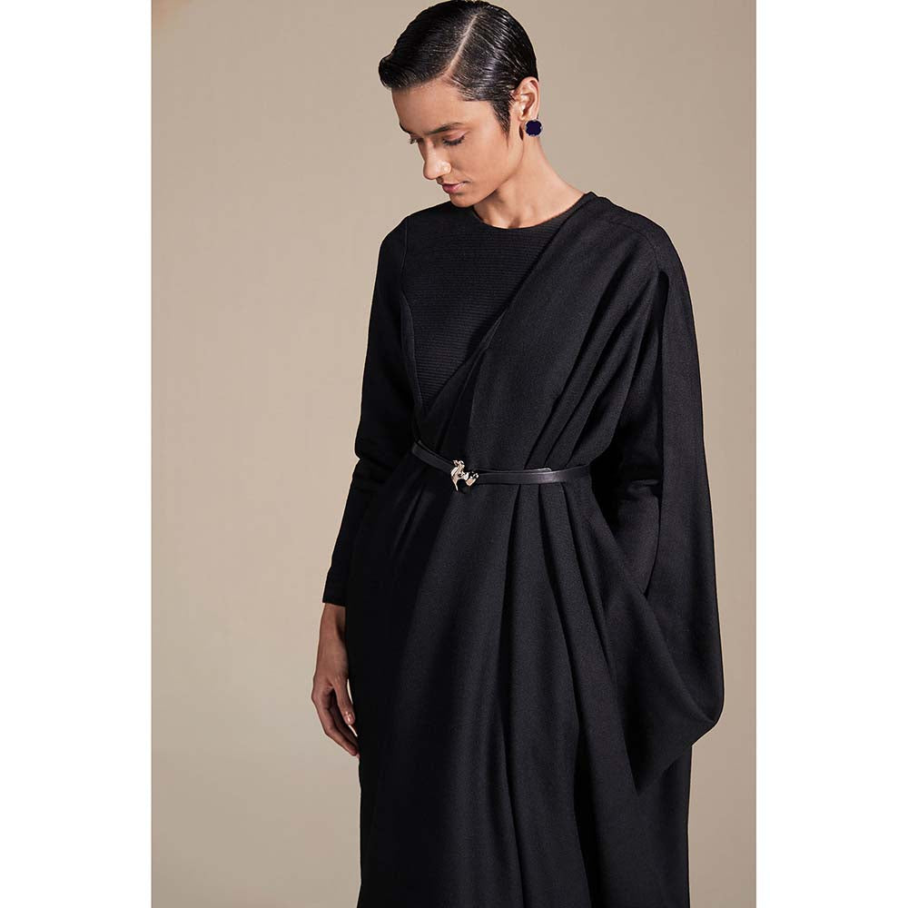 AMPM Black Nura Pre-draped Saree with Stitched Blouse and Belt