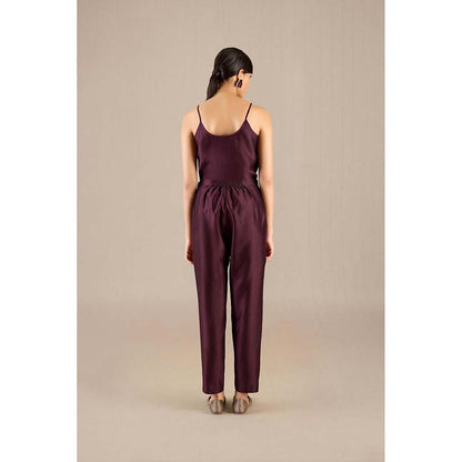 AMPM Burgundy Rumeha Abaya Jacket with Inner, Pant and Belt (Set of 4)