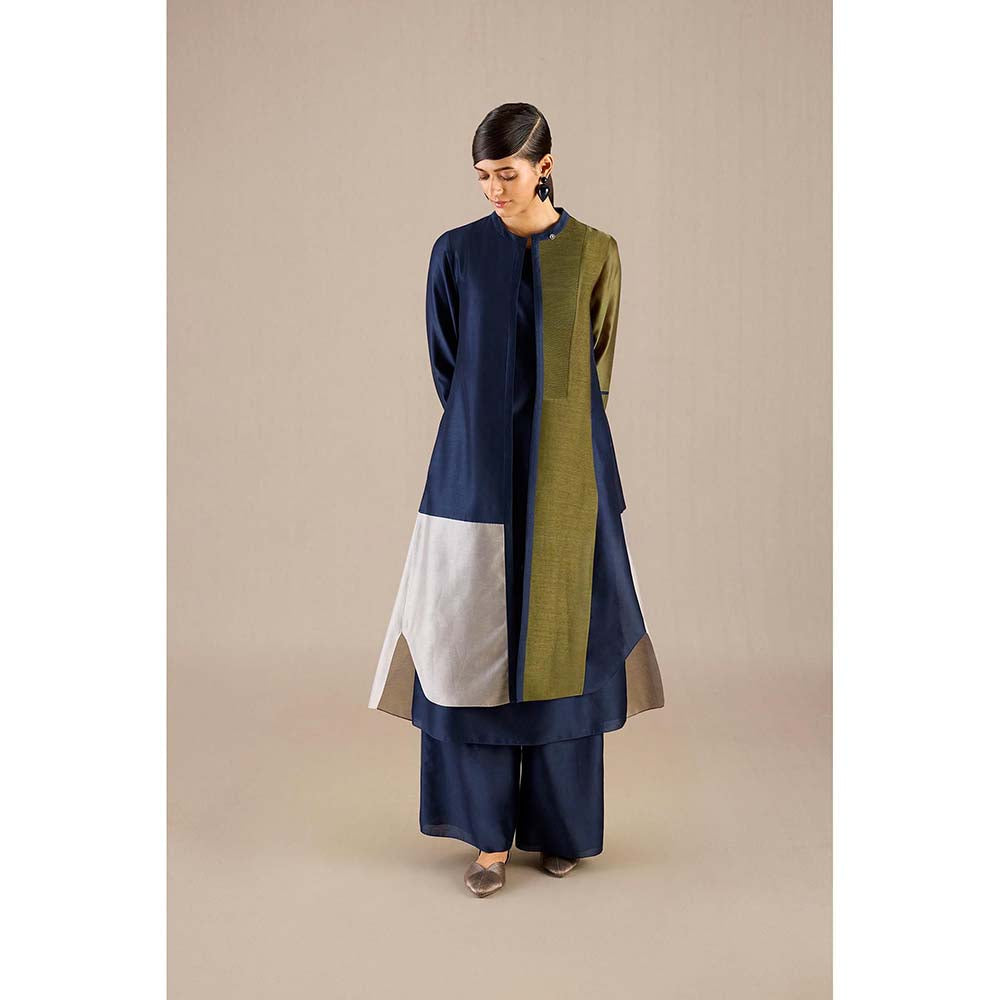 AMPM Navy Blue Hiba Inner with Palazzo and Jacket (Set of 3)