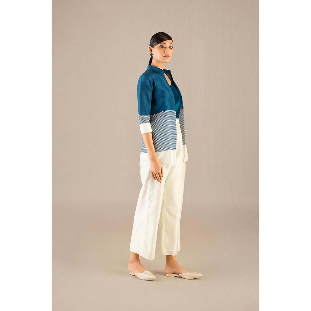 AMPM Teal Dariya Shirt with Inner, Pant and Belt (Set of 4)