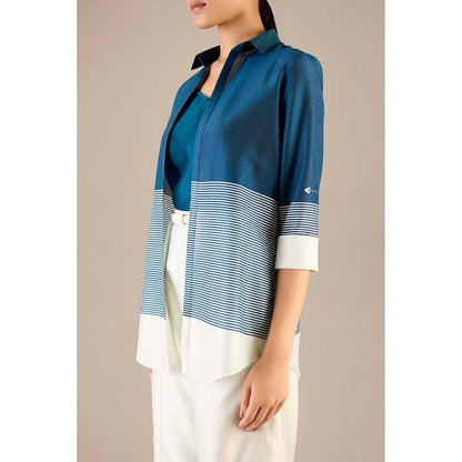 AMPM Teal Dariya Shirt with Inner, Pant and Belt (Set of 4)