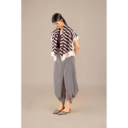 AMPM Burgundy Safiya Jacket with Inner and Dhoti (Set of 3)